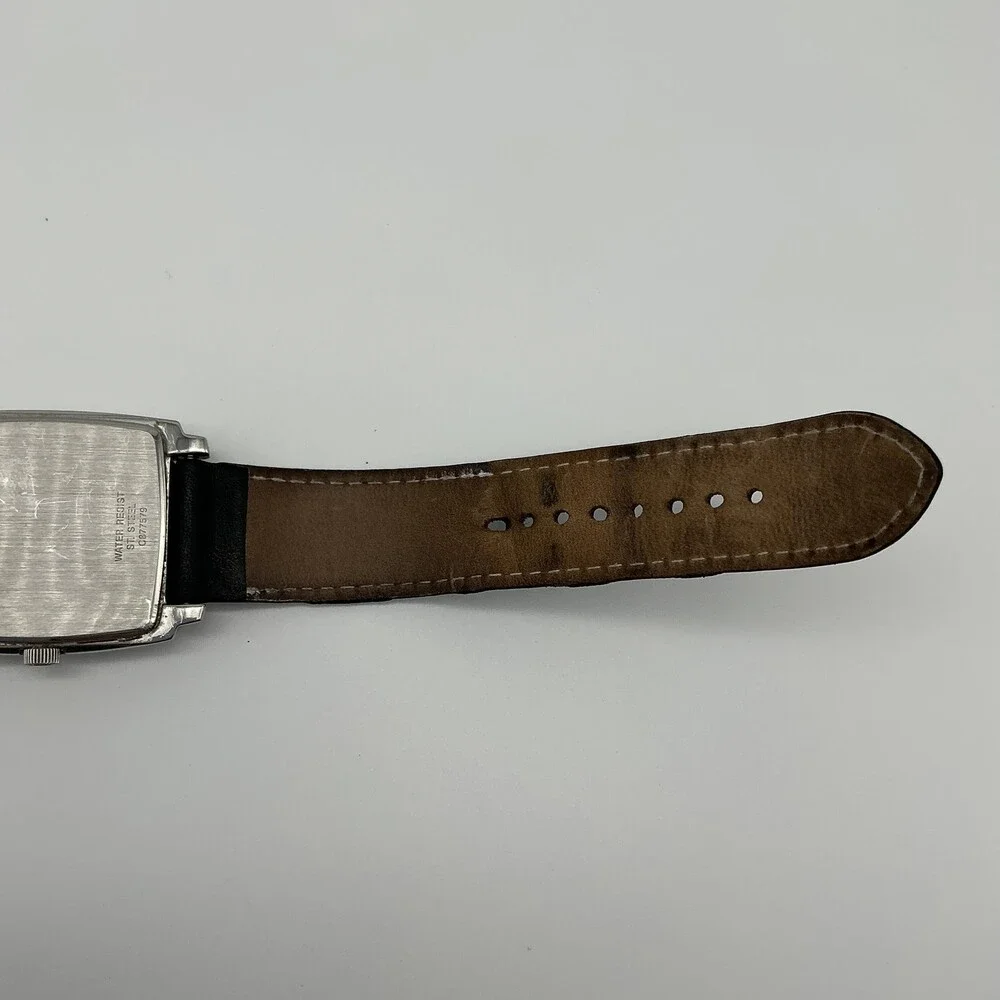 Caravelle By Bulova Mens Square Watch 36mm Black Dial Black Leather New Battery
